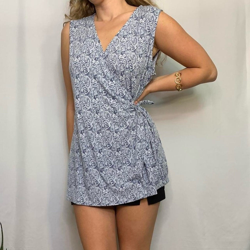 Charter Club Blue Paisley Wrap Top